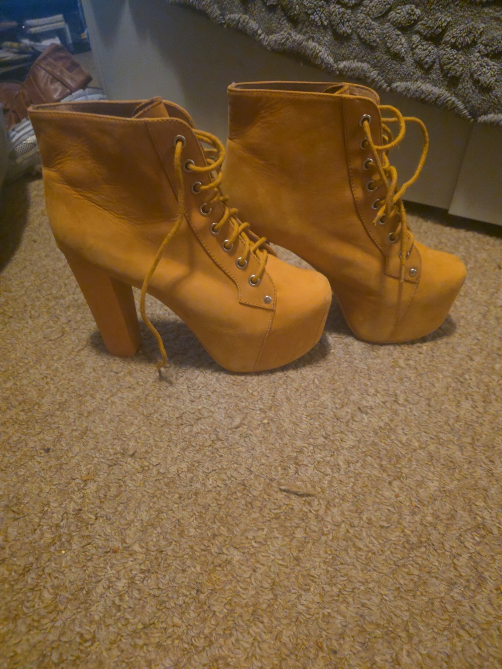 Jeffrey Campbell Mustard Lace-Up Platform Ankle Boots